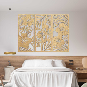 tablou din lemn cu 3 piese de flori Ibishtek - DROBERE 2