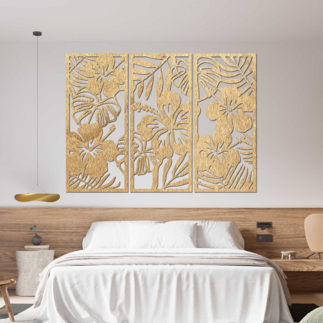 tablou din lemn cu 3 piese de flori Ibishtek - DROBERE