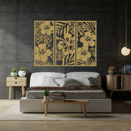 tablou din lemn cu 3 piese de flori Ibishtek - DROBERE