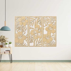 tablou din lemn cu 3 piese de flori Ibishtek - DROBERE 2