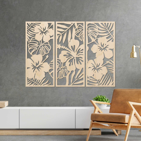 tablou din lemn cu 3 piese de flori Ibishtek - DROBERE