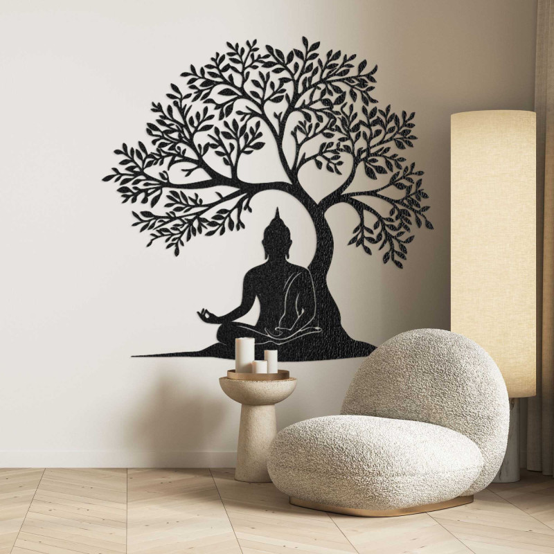 Imagine din lemn cu copacul vieții și Buddha - MOTERO