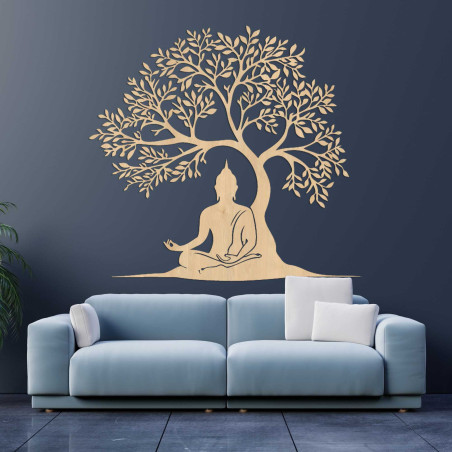 Imagine din lemn cu copacul vieții și Buddha - MOTERO