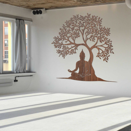 Imagine din lemn cu copacul vieții și Buddha - MOTERO