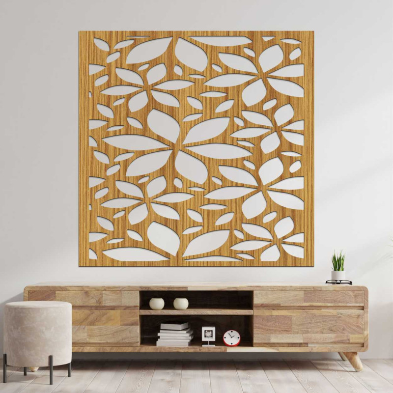 Tablou pătrat cu flori din lemn - BOTANICA