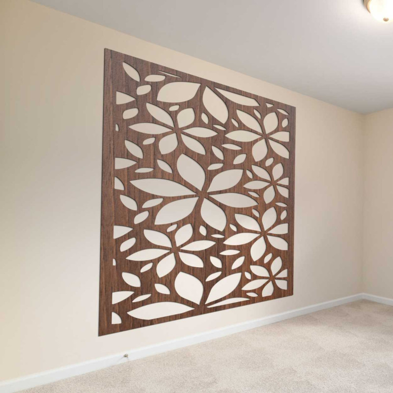 Tablou pătrat cu flori din lemn - BOTANICA