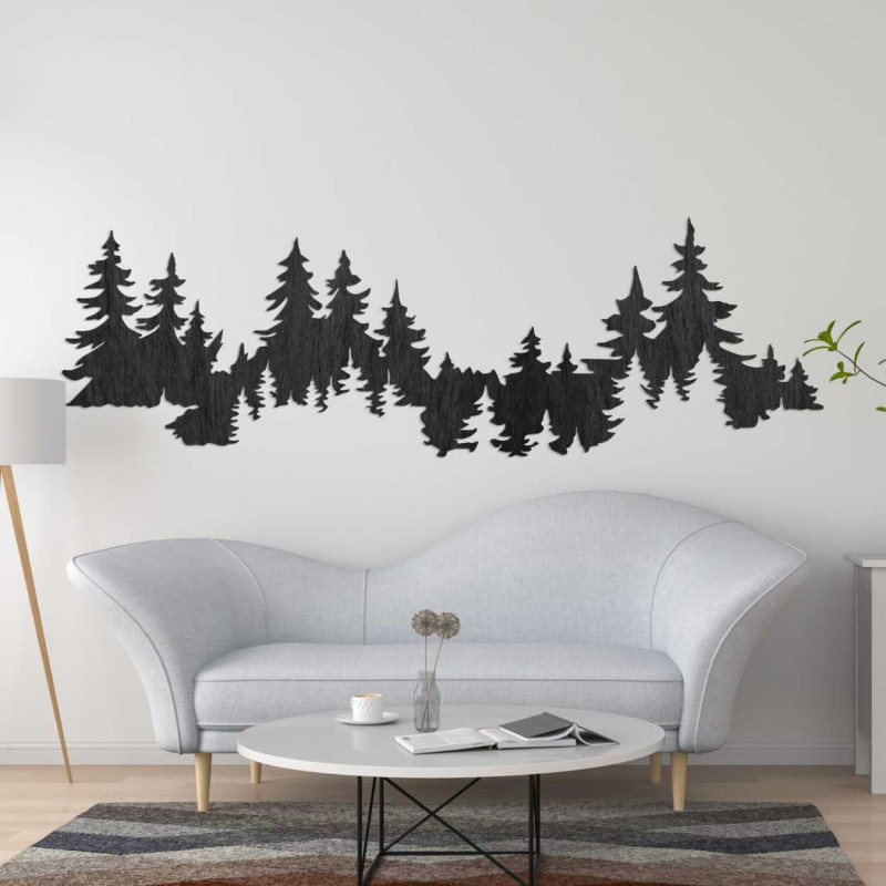 Un spațiu modern cu decor din lemn natural în formă de copaci.