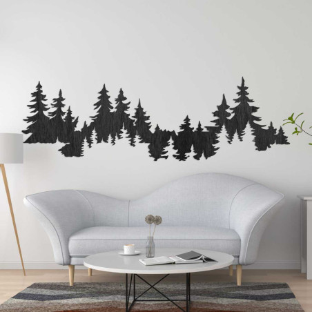 Un spațiu modern cu decor din lemn natural în formă de copaci.