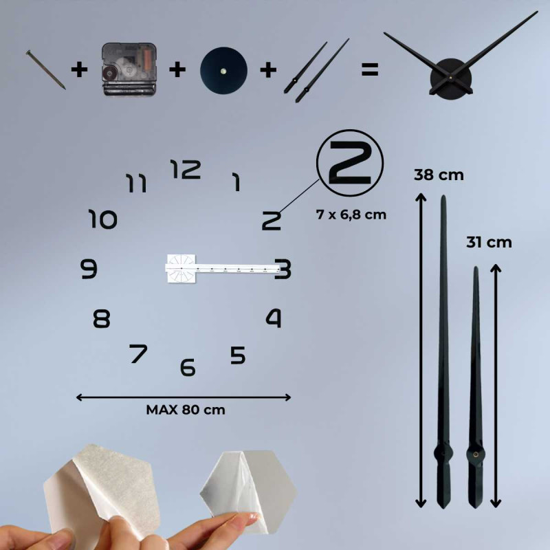 Set de ceas conceput pentru montare directă pe perete, fără cadru de bază.