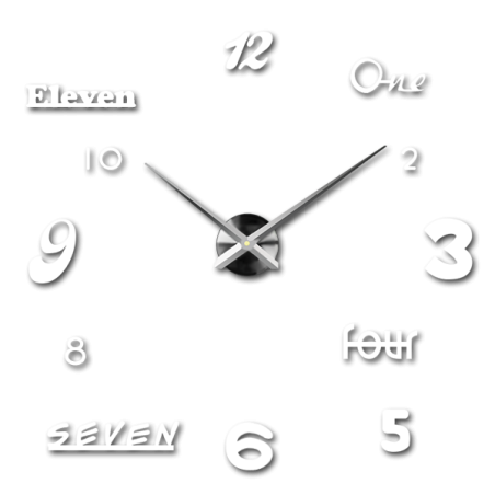 Ceas de perete de design, cu o combinație de numere și cuvinte într-un aranjament creativ. Ceas de perete de design, cu o combinație de numere și cuvinte într-un aranjament creativ.