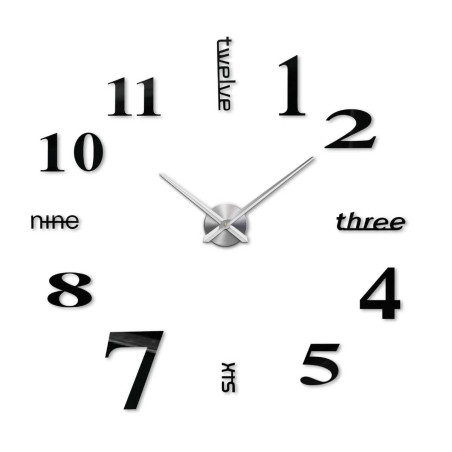 Ceas adeziv cu ace distinctive și tipografie neconvențională a numerelor. Ceas adeziv cu ace distinctive și tipografie neconvențională a numerelor.