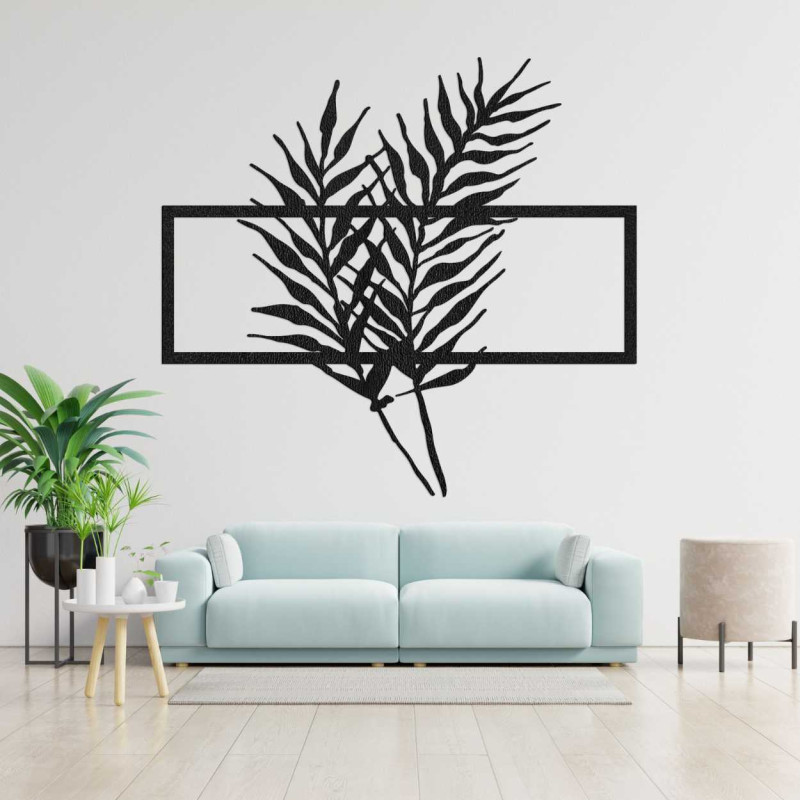 Tablou din lemn cu frunze minimaliste în ramă -...