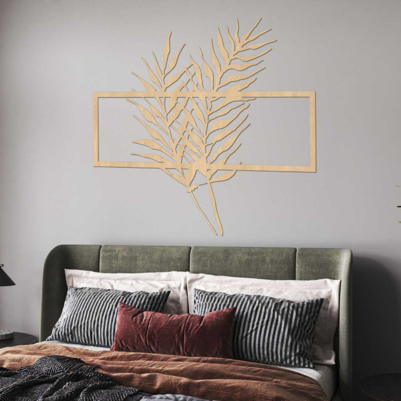 Tablou din lemn cu frunze minimaliste în ramă -...