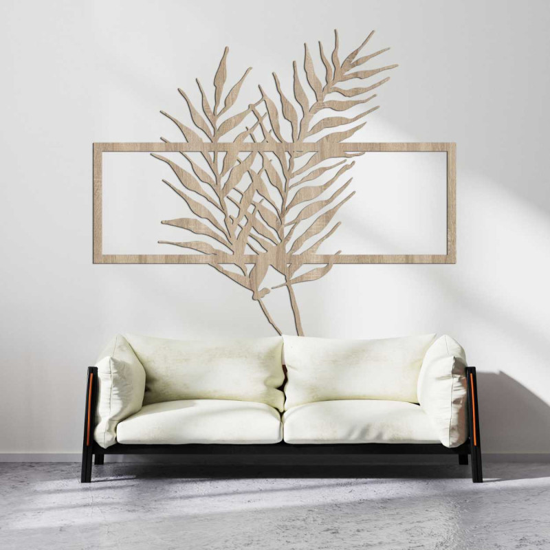 Tablou din lemn cu frunze minimaliste în ramă -...