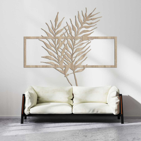 Tablou din lemn cu frunze minimaliste în ramă - FERNI