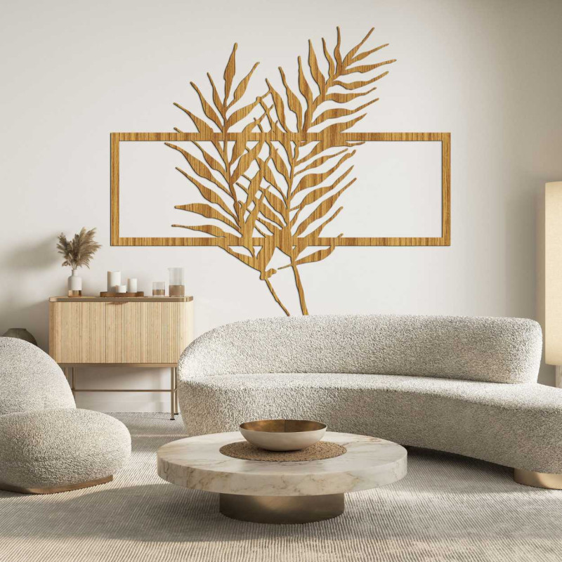 Tablou din lemn cu frunze minimaliste în ramă -...