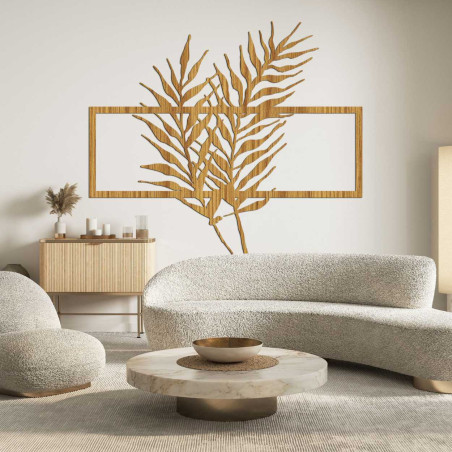 Tablou din lemn cu frunze minimaliste în ramă - FERNI