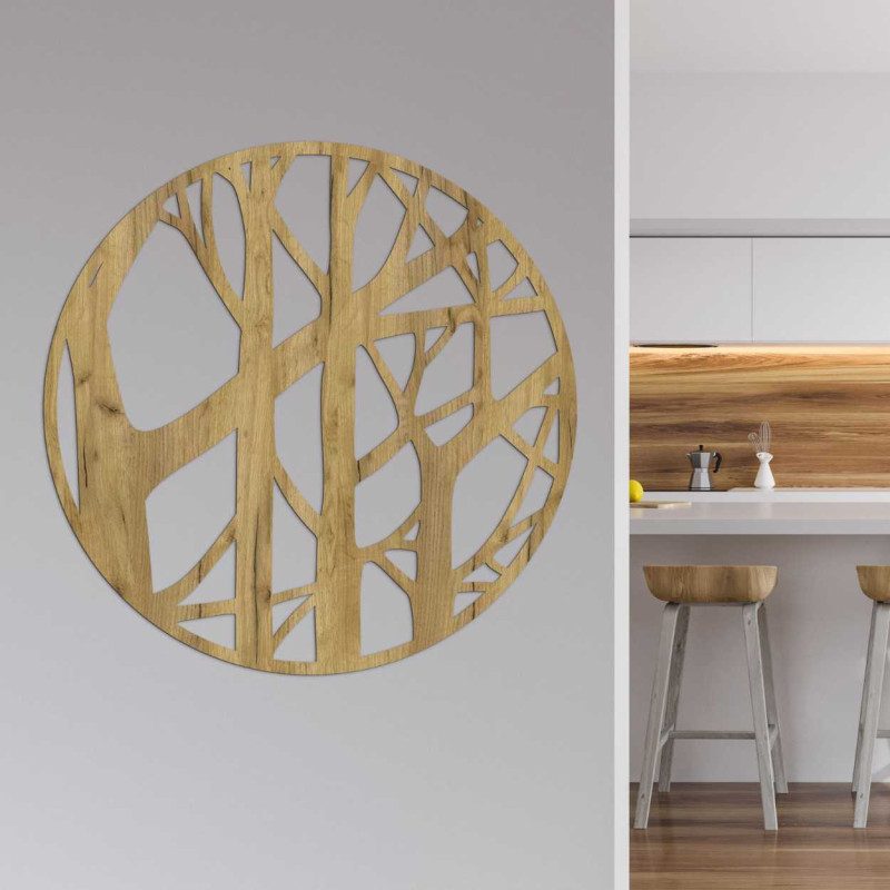 Decor minimalist cu ramuri într-o ramă circulară din lemn