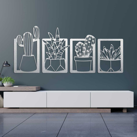 Decor modern din lemn cu patru tablouri cu tematică vegetală Decor modern din lemn cu patru tablouri cu tematică vegetală