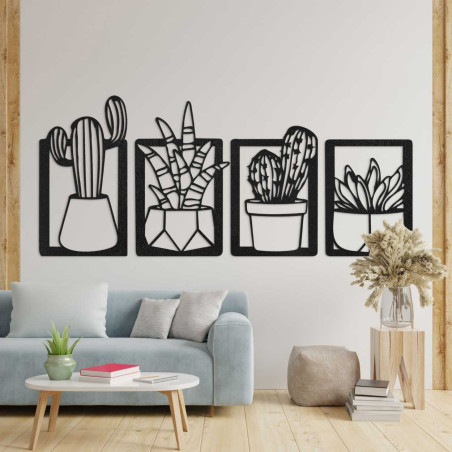 Set de tablouri de design din lemn cu cactuși în ghivece geometrice Set de tablouri de design din lemn cu cactuși în ghivece geometrice