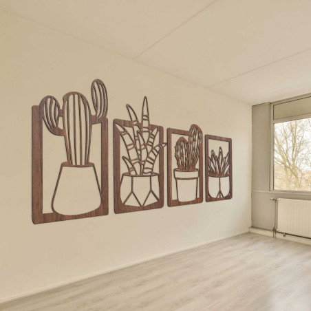 Decor rustic din lemn cu motive subtile de plante de apartament Decor rustic din lemn cu motive subtile de plante de apartament