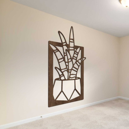 Decorațiune murală din lemn cu patru motive de suculente și cactuși în ghivece