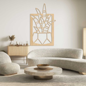 Decorațiune murală din lemn cu patru motive de suculente și cactuși în ghivece 2