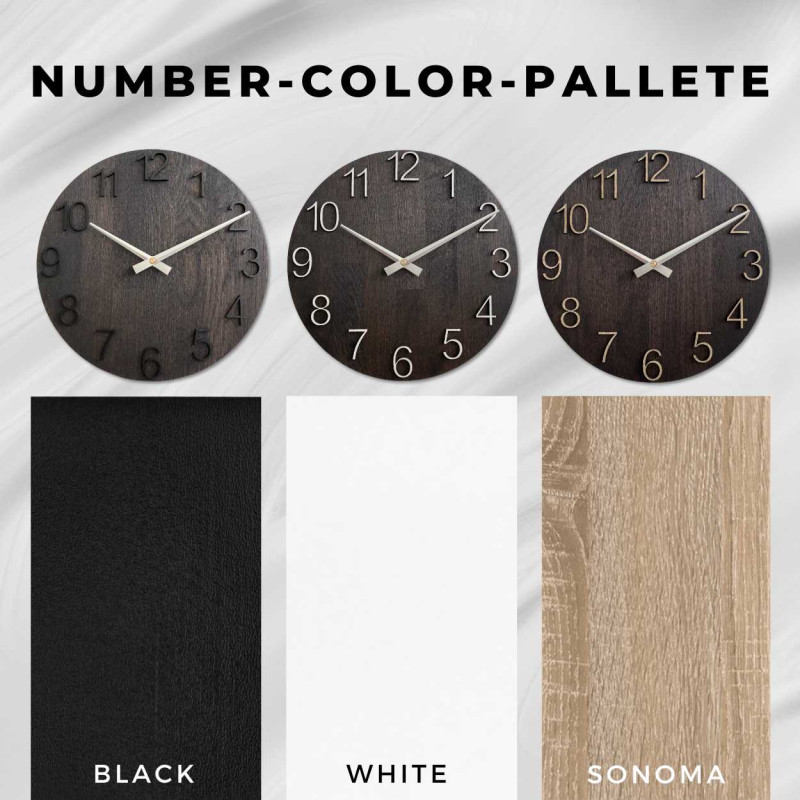 Ceas modern din lemn, cu cadran simplu și ace metalice.