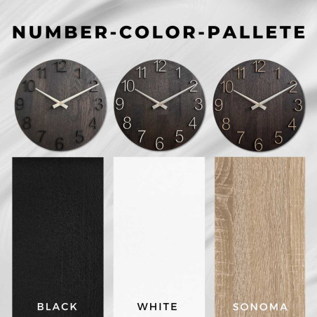 Ceas modern din lemn, cu cadran simplu și ace metalice. Ceas modern din lemn, cu cadran simplu și ace metalice.