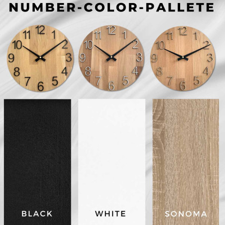 Ceas rotund cu decupaj decorativ în centru și un model delicat din lemn.