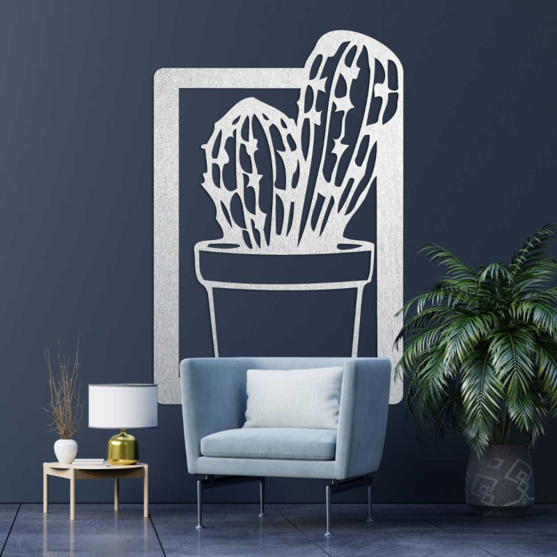 Pictură murală din lemn cu un model original de cactus pentru un interior modern.