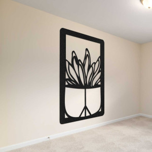 Decorațiune murală mare din lemn cu motiv natural de cactus