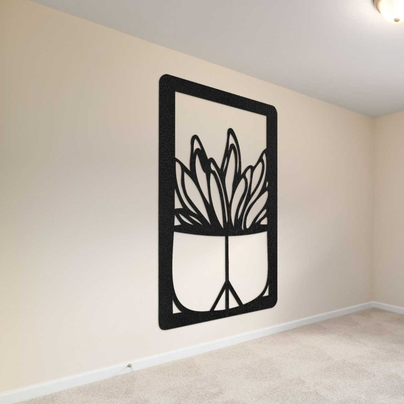 Decorațiune murală mare din lemn cu motiv natural de cactus