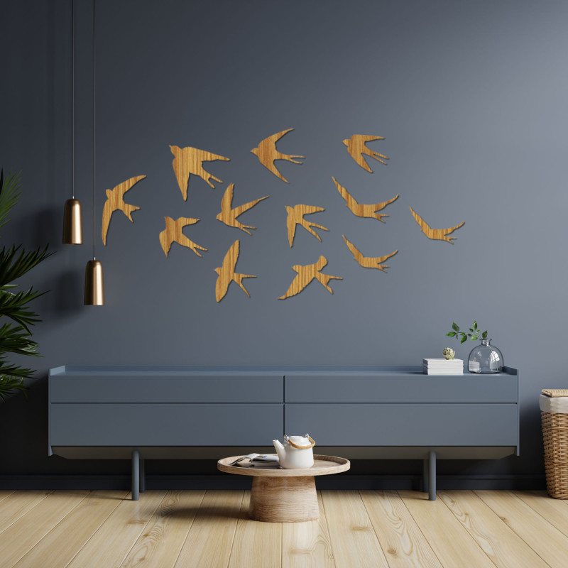 Decorațiuni din lemn cu păsări zburătoare - FLOCK
