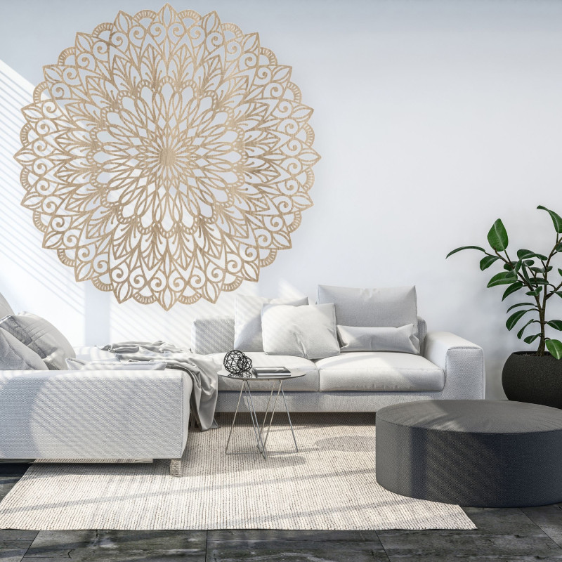 Imagine din lemn. Floarea vieții este un simbol care reprezintă armonia.