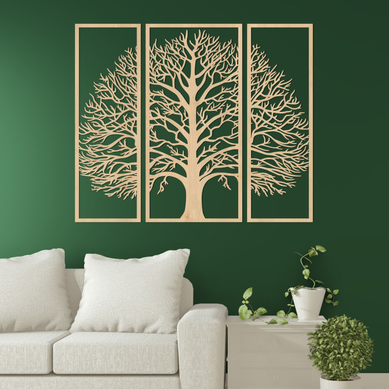 Decorațiune murală din lemn Arborele Vieții: decorațiune murală din lemn din 3 piese