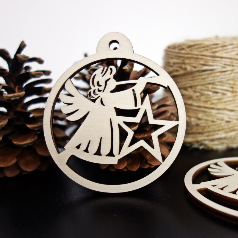 Ornament de Crăciun din lemn - Înger, dimensiune: 79x90 mm