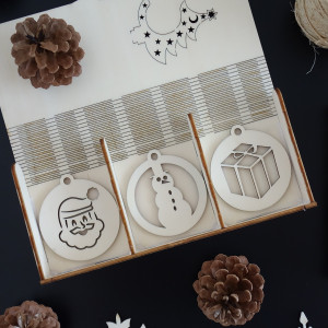 Ornamente din lemn de pom de Crăciun, 1 set-18 bucăți 2