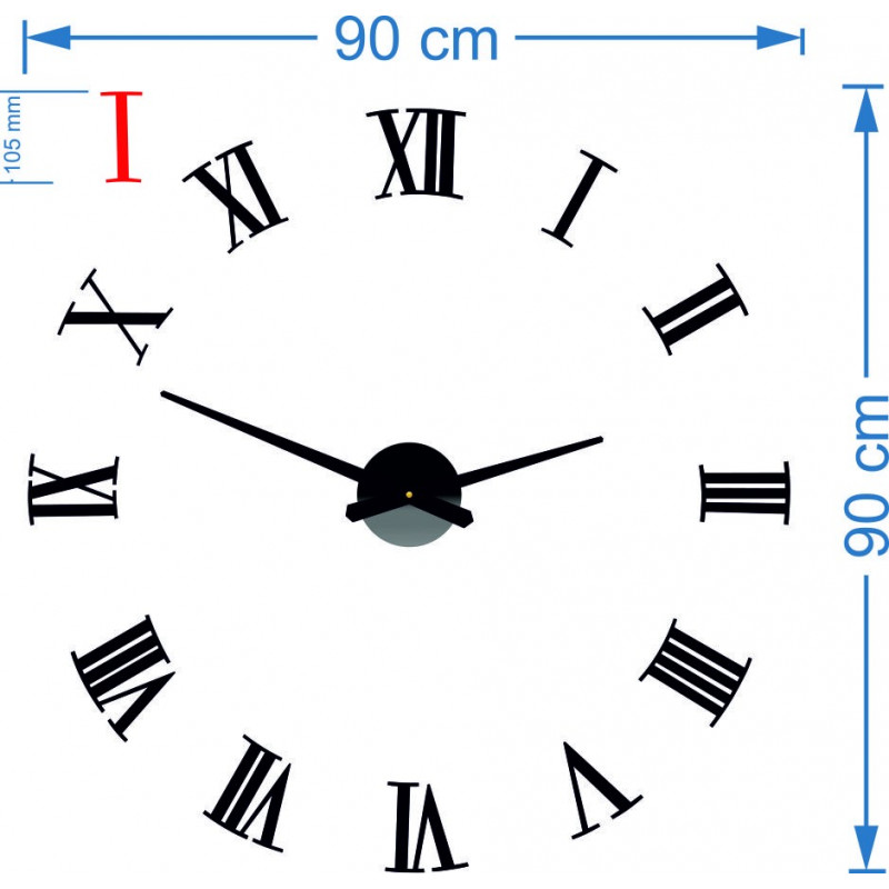 Ceas de perete adeziv Roman plexiglas 2D