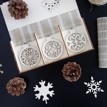 Ornamente din lemn de Crăciun, 1 set-18 bucăți