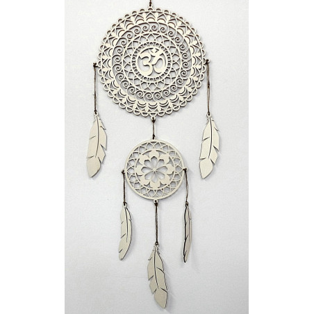 Captor de vise spirituale OM, decor de perete din lemn, pene din placaj de plop, stil boho. Captor de vise spirituale OM, decor de perete din lemn, pene din placaj de plop, stil boho.