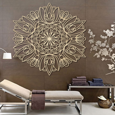 Floare sculptată imagine din lemn mandala pe un perete de placaj Floare sculptată imagine din lemn mandala pe un perete de placaj