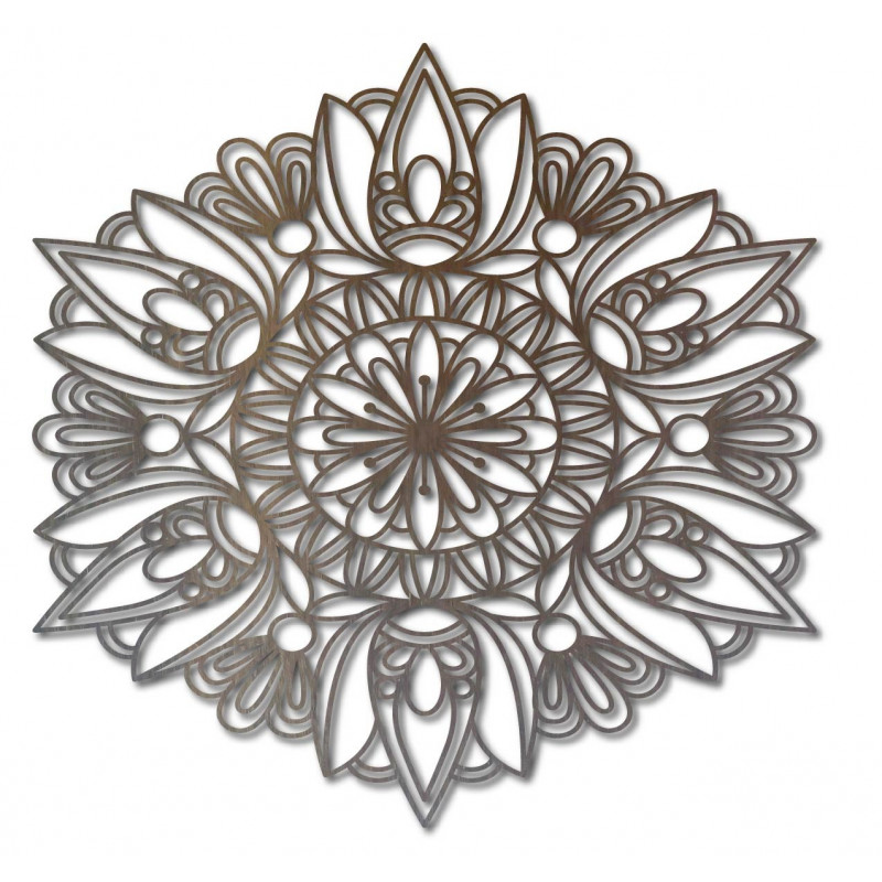 Mandala sculptată în lemn pictată pe placaj cu trandafir de perete